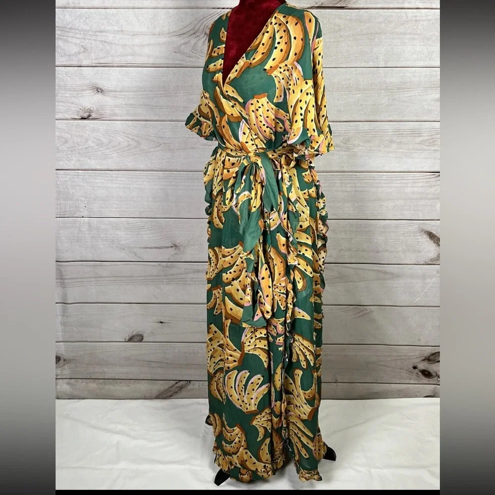 NWT Farm Rio Raining Bananas Maxi Wrap Dress - Picture 4 of 5